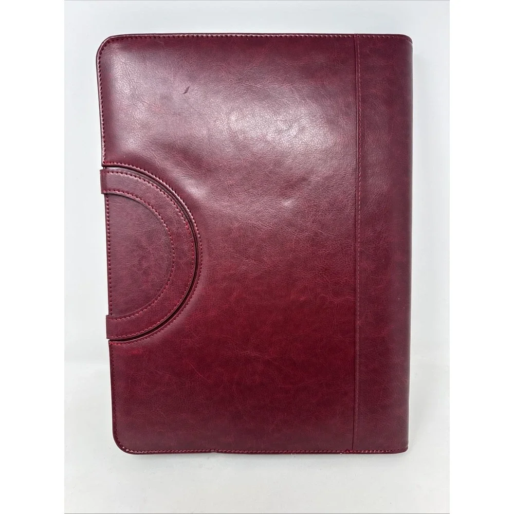 Darolin Zippered Leather Padfolio Portfolio w/Hidden Handle Maroon Faux Leather‎